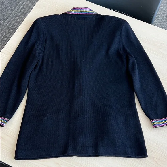 St. John by Marie Gray black colorful v neck knit blazer sequins embellishments - Picture 9 of 13